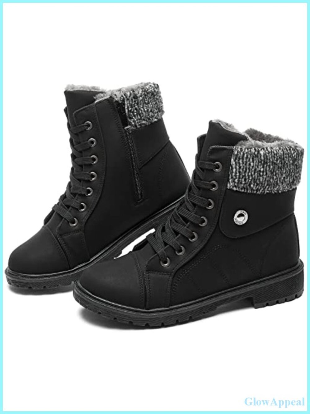 FRACORA Women's PU Leather Combat Boots Fur Lined Ankle Booties Side Zipper